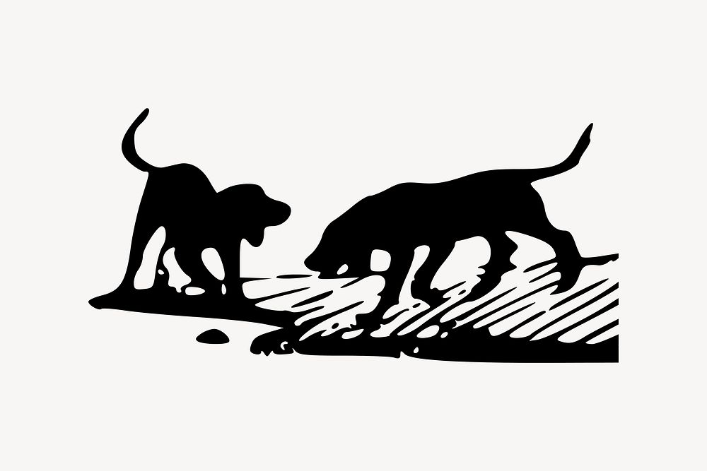 Dogs silhouette collage element, drawing illustration vector. Free public domain CC0 image.