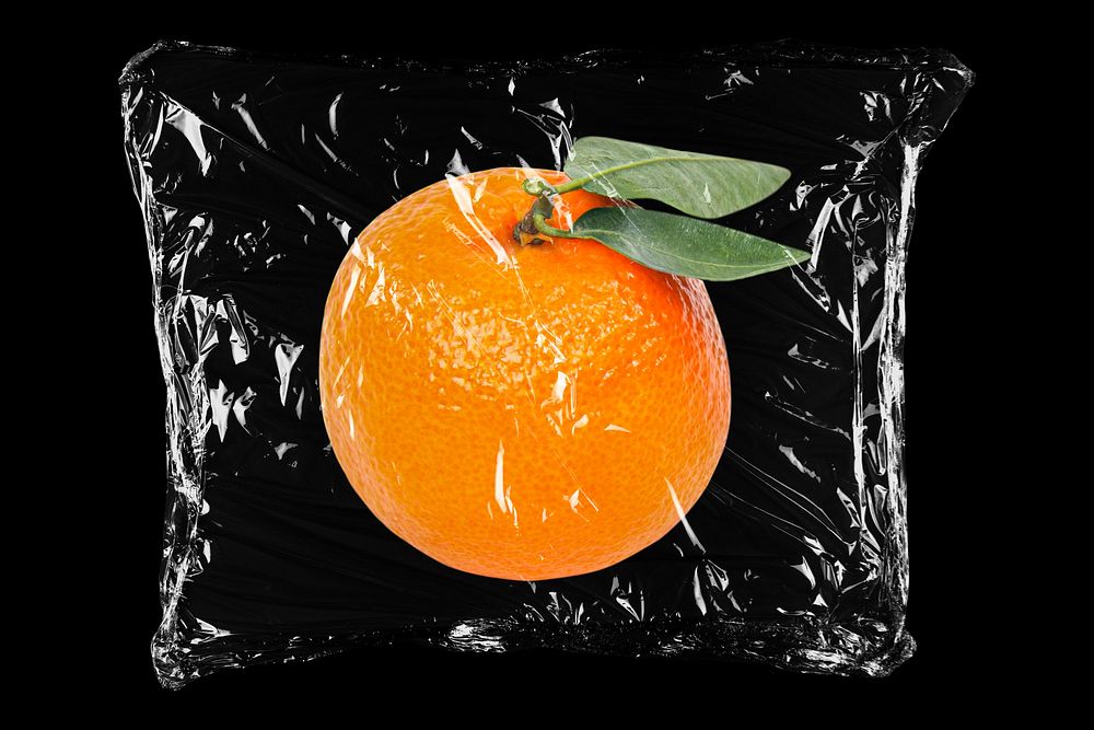 Orange fruit in plastic bag, health, wellness creative concept art