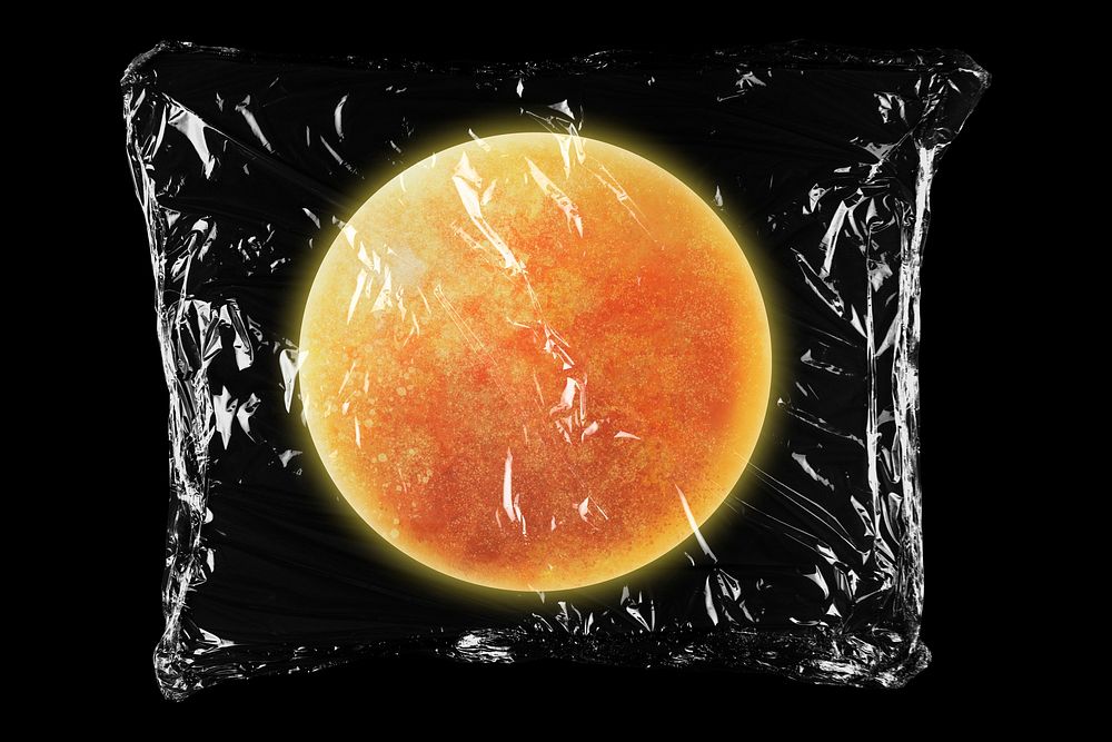 Sun planet in plastic bag, galaxy creative concept art