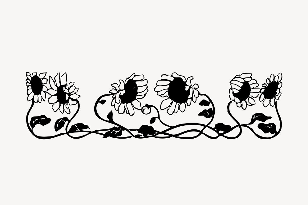 Sunflower border drawing, vintage illustration vector. Free public domain CC0 image.