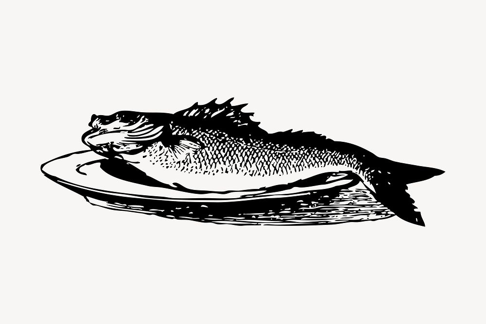 Fish, seafood drawing, vintage illustration vector. Free public domain CC0 image.