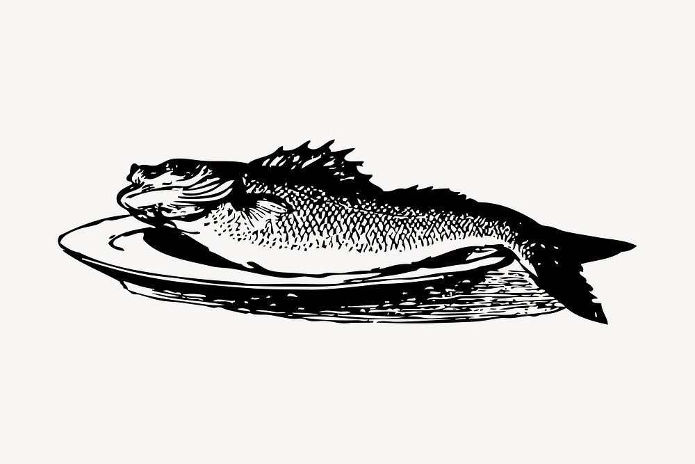 Fish, seafood drawing, vintage illustration psd. Free public domain CC0 image.