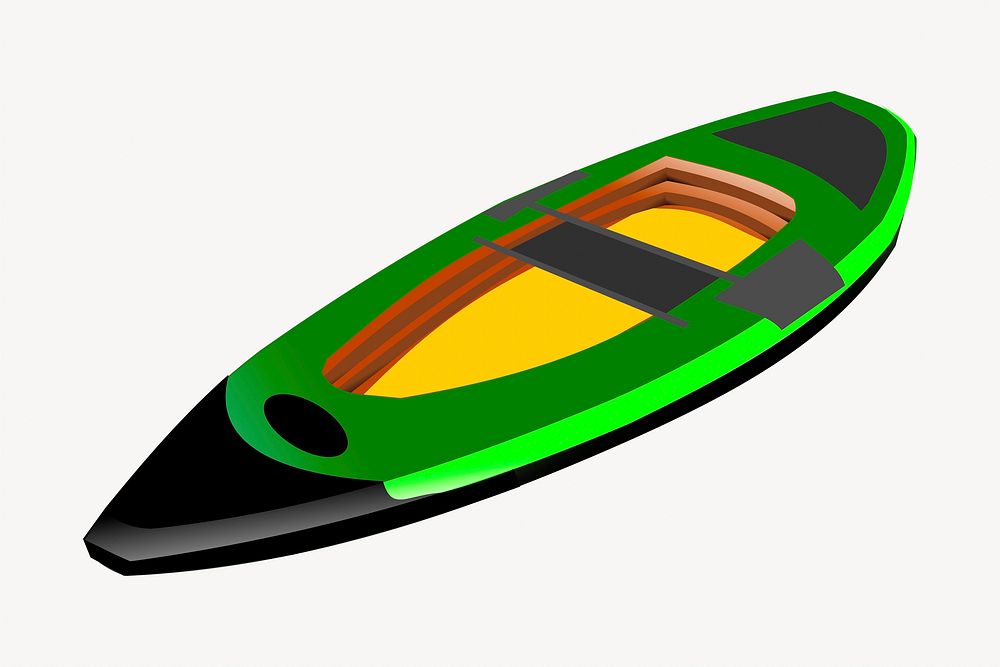 Green canoe clipart, illustration. Free public domain CC0 image.