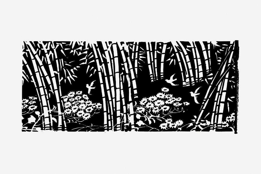 Bamboo forest drawing, illustration psd. Free public domain CC0 image.