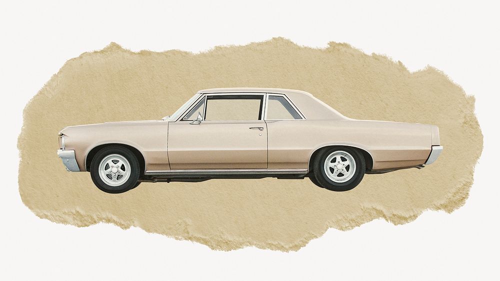 Classic car, ripped paper collage element