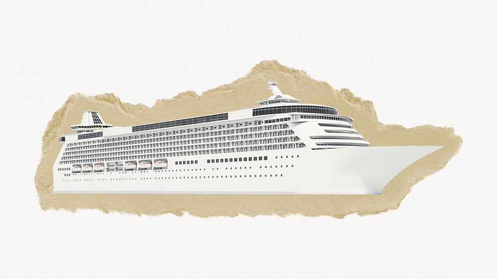 Cruise ship, ripped paper collage element