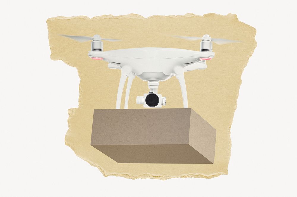 Delivery drone, ripped paper collage element