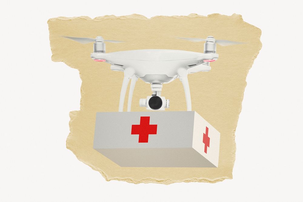 Medical drone, ripped paper collage element