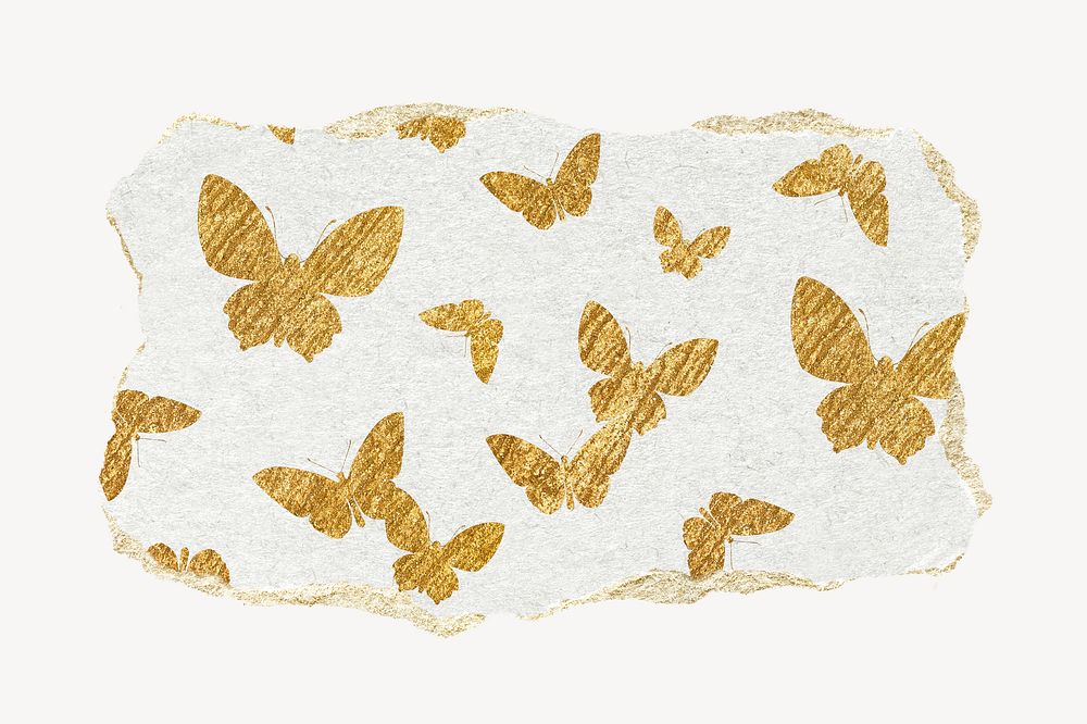 Gold butterfly pattern, ripped paper design