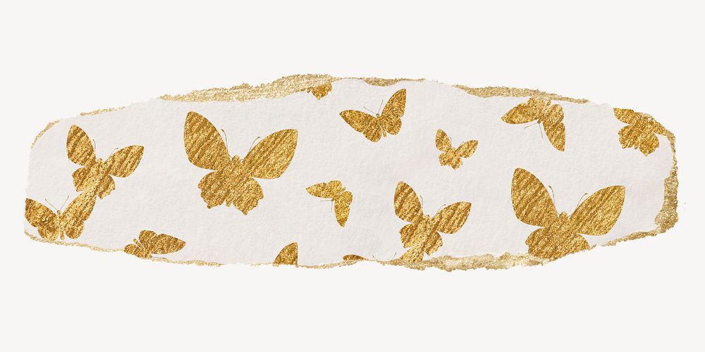 Gold butterfly pattern, ripped paper design