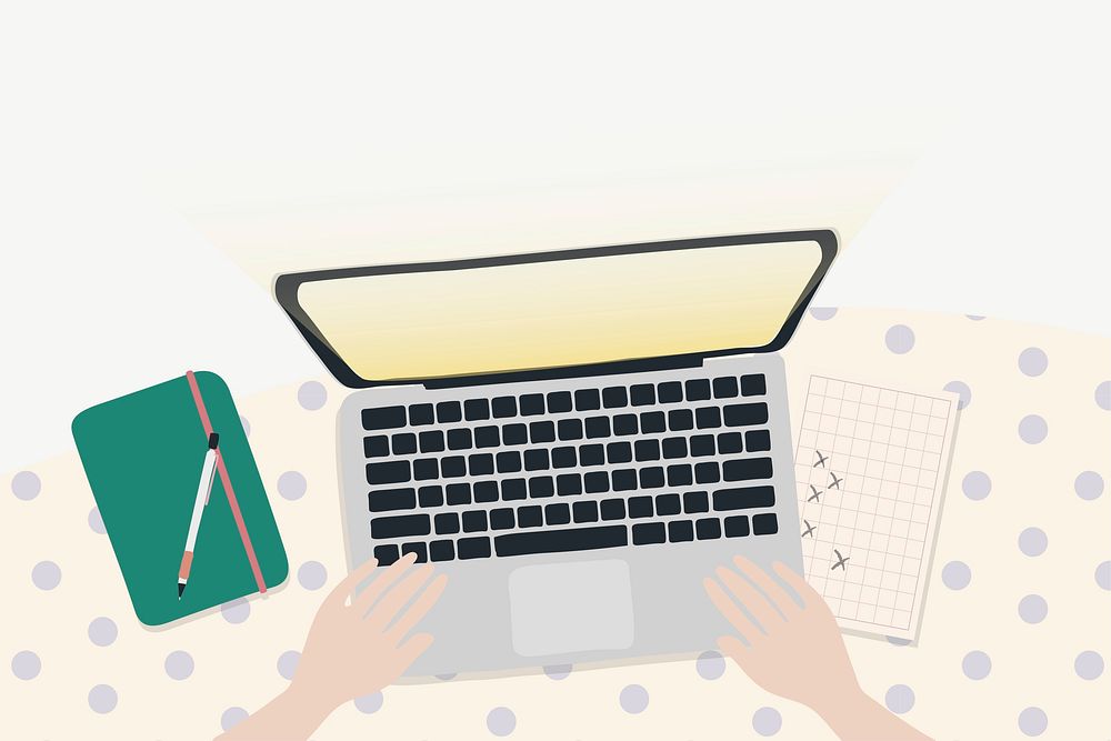Cute business background, hands typing on laptop vector