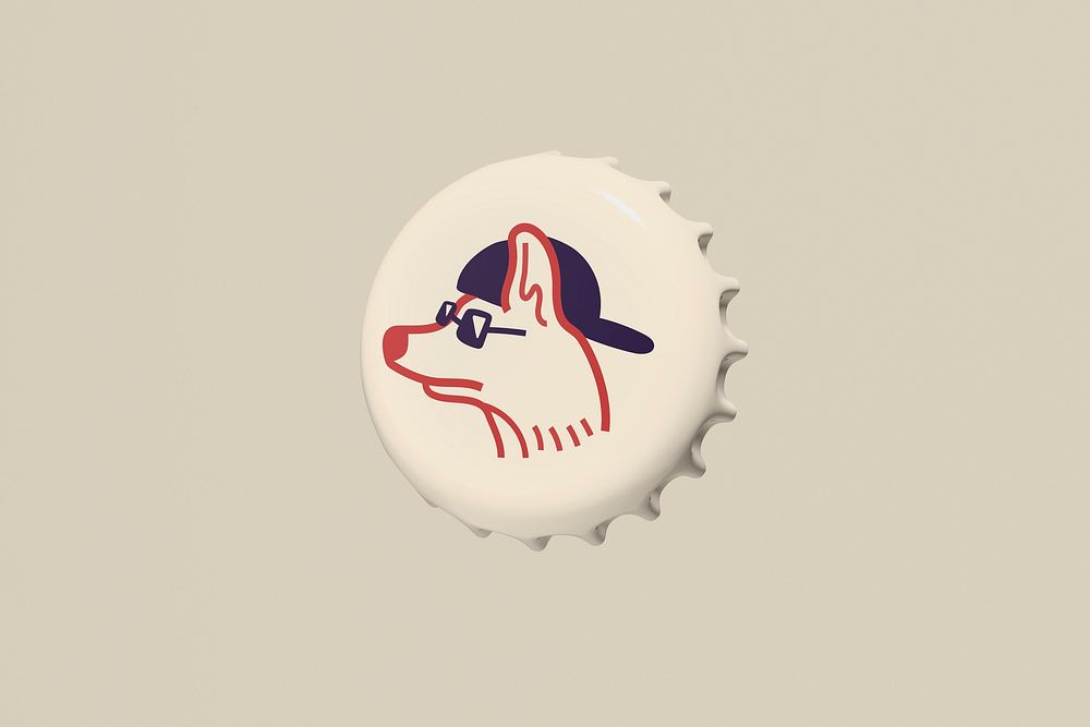 Bottle cap mockup, dog doodle design psd