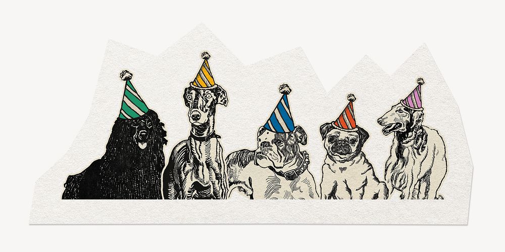Birthday dogs clipart sticker, paper craft collage element