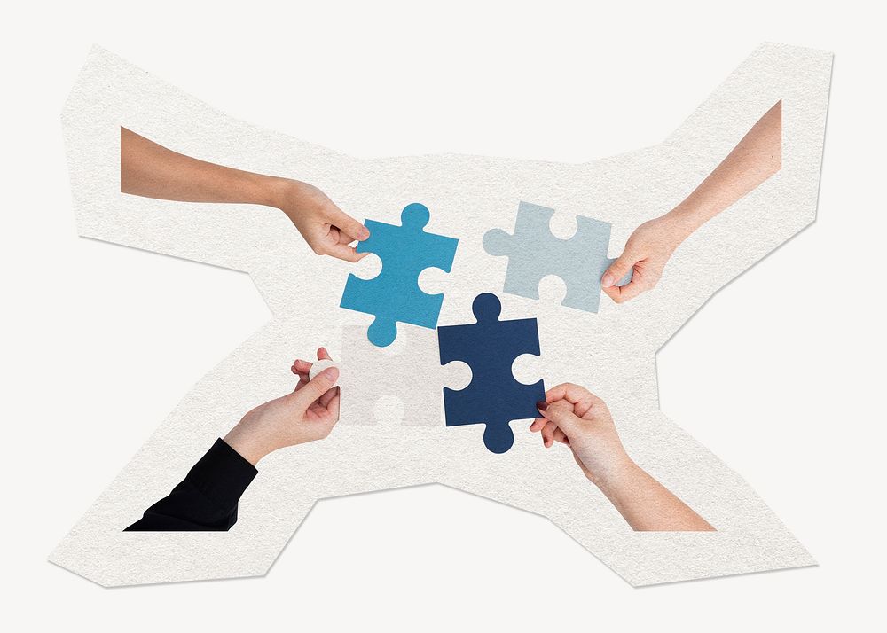Teamwork, puzzle clipart sticker, paper craft collage element