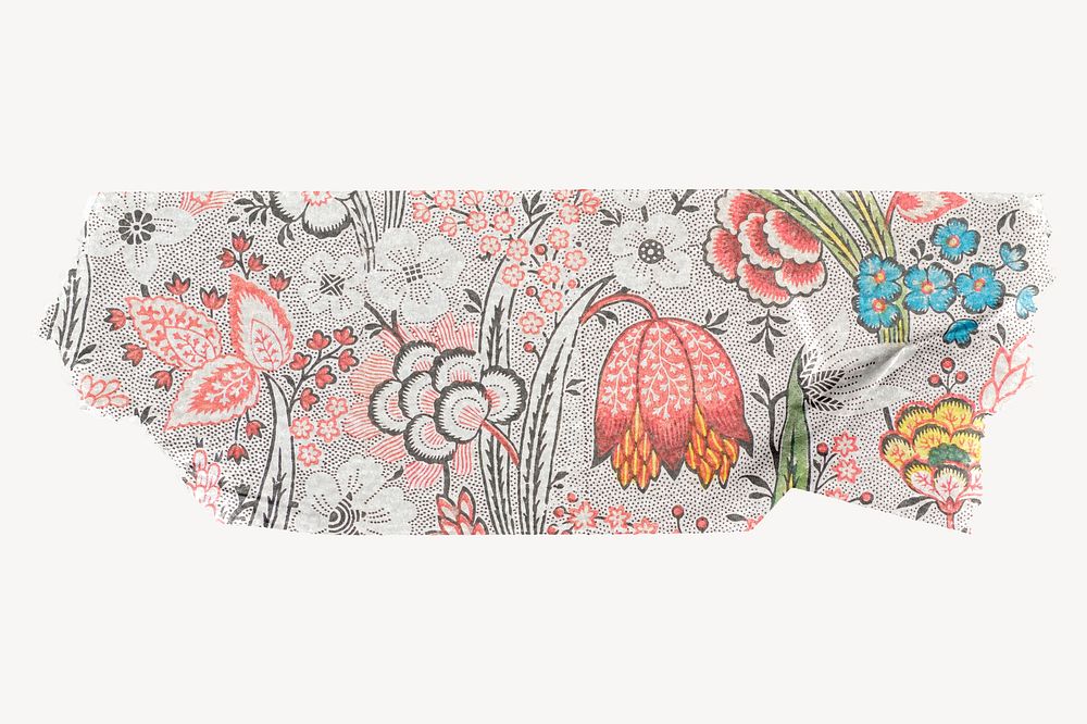 Colorful floral pattern washi tape design on white background