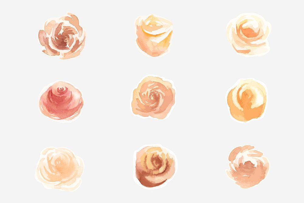 Hand drawn roses watercolor psd decorative collection