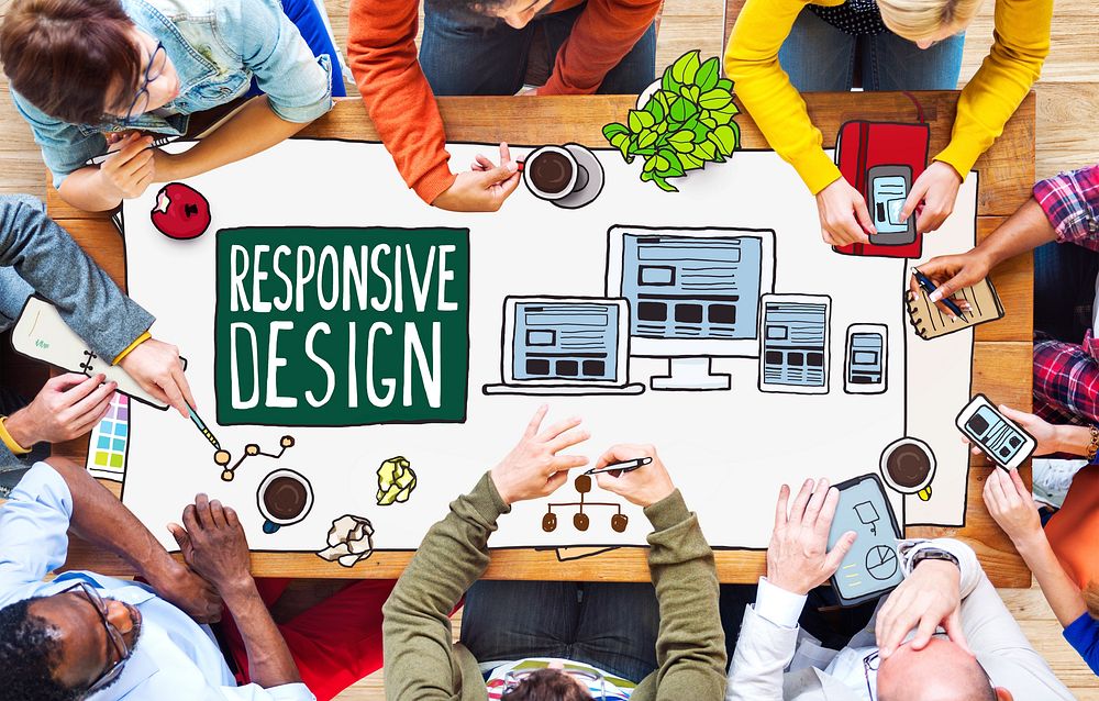 Diverse People Working and Responsive Design Concept