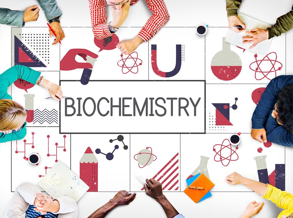 Group of people study biochemistry scietific research
