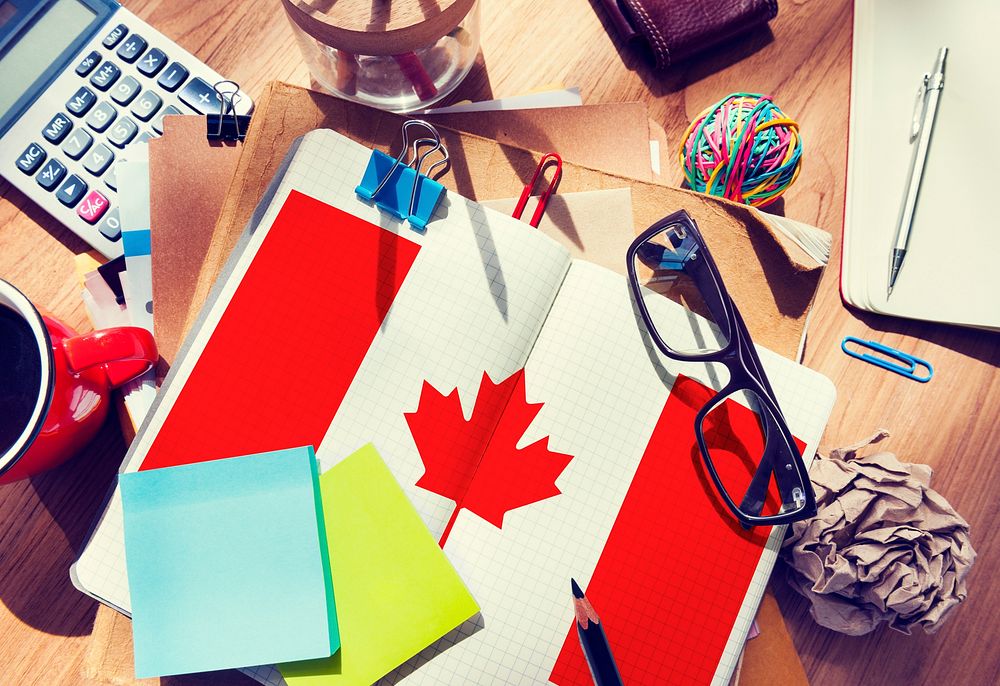 Canada Flag Stationery Office Desk Messy Concept
