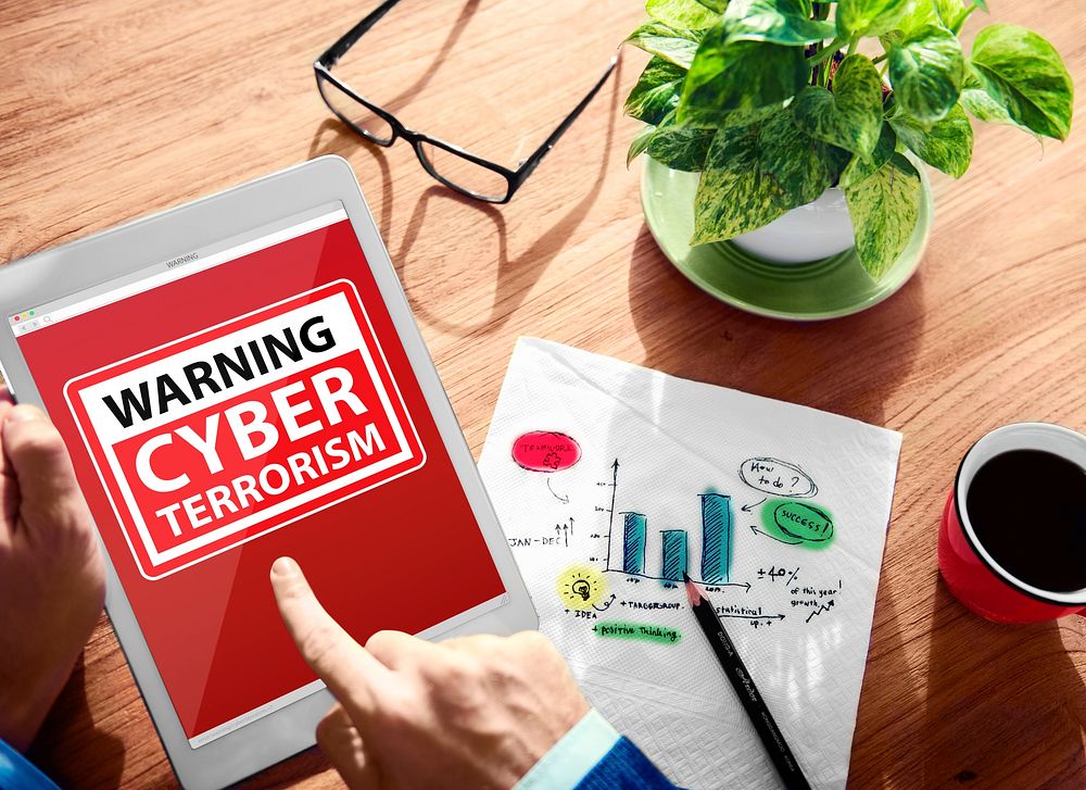Warning Cyber Terrorism Digital Device Wireless Browsing Concept
