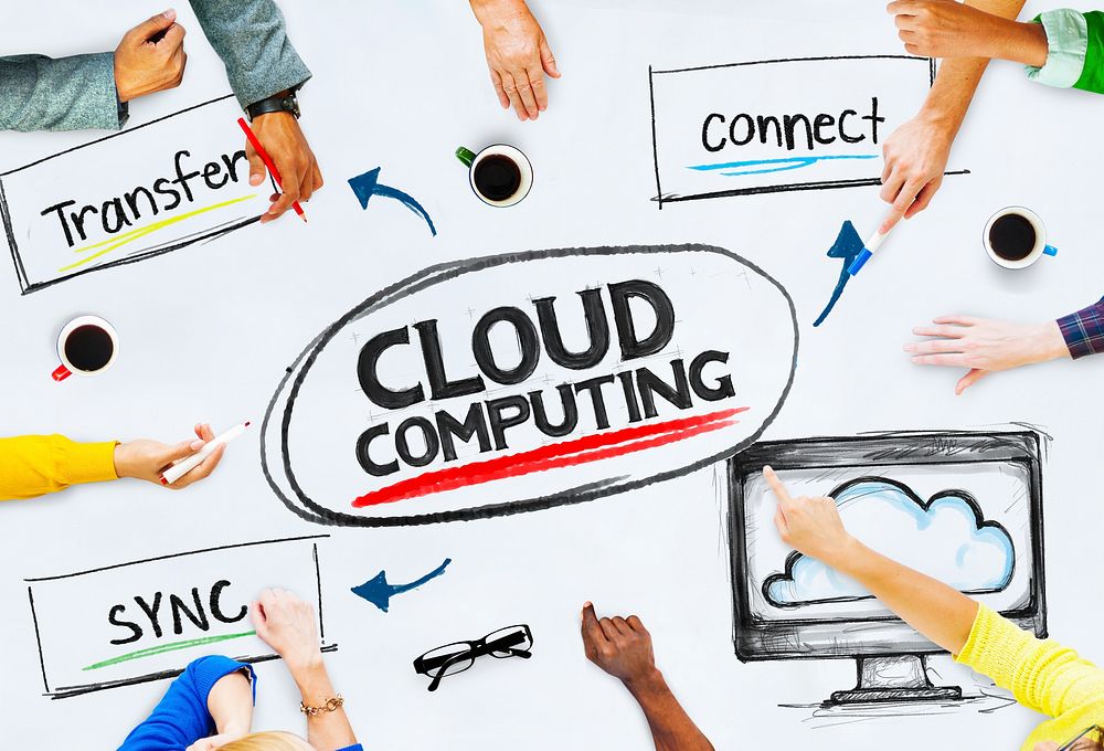 Multi-Ethnic Hands Pointing Cloud Computing