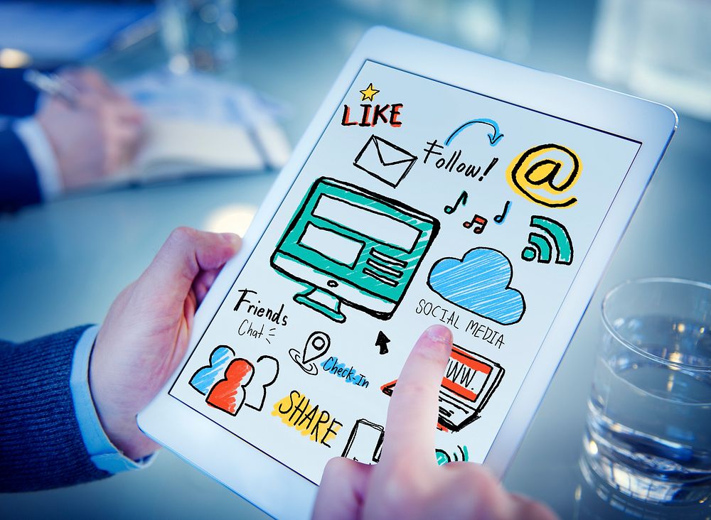 Working Digital Tablet Global Comunications Social Media Concept