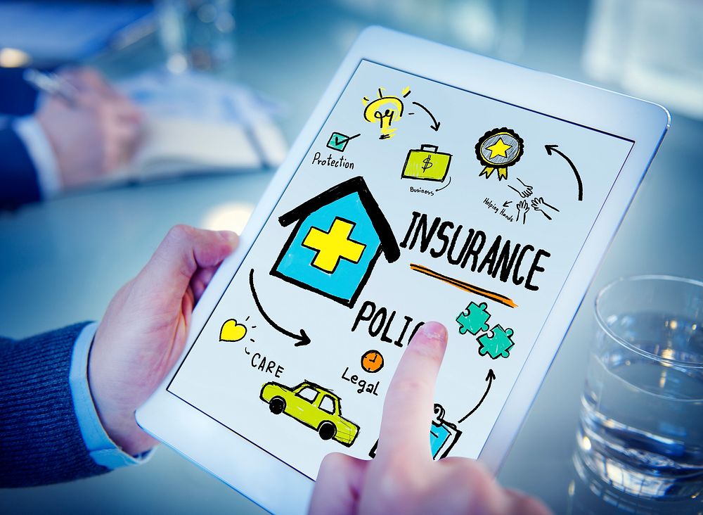 Businessman Insurance Policy Digital Deviecs Concept