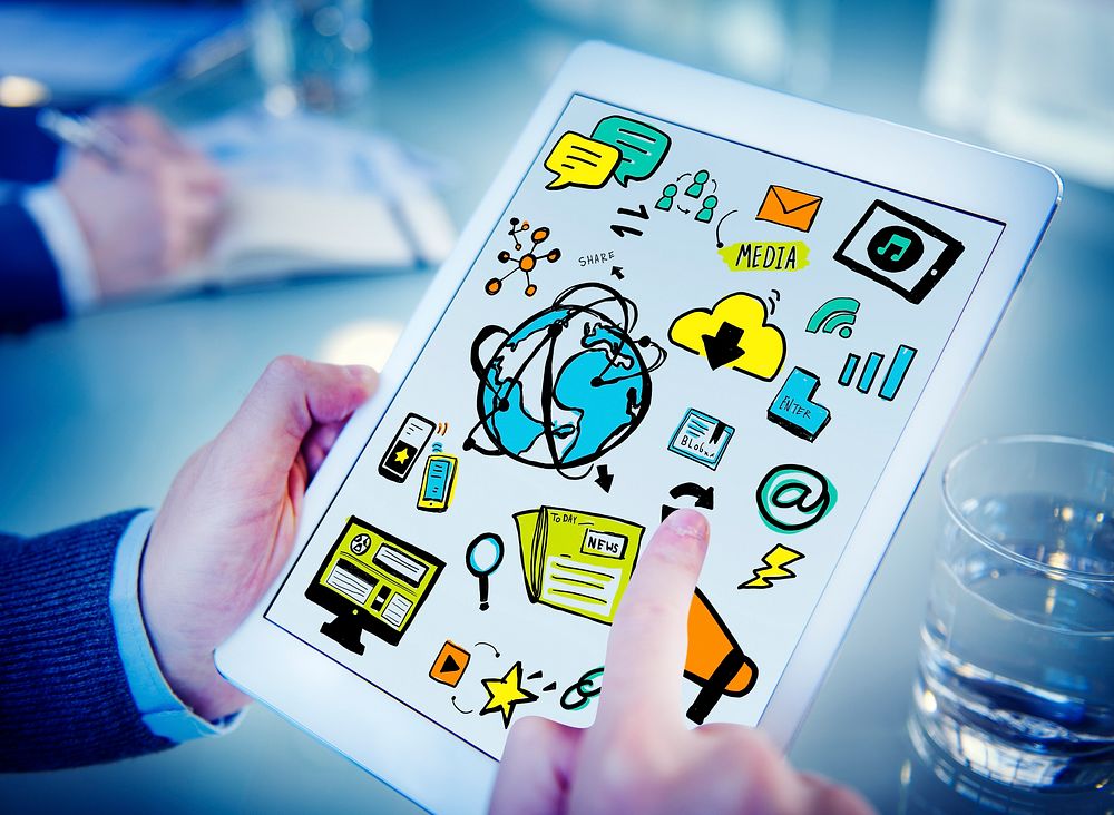 Businessman Social Network Media Tablet Working Concept