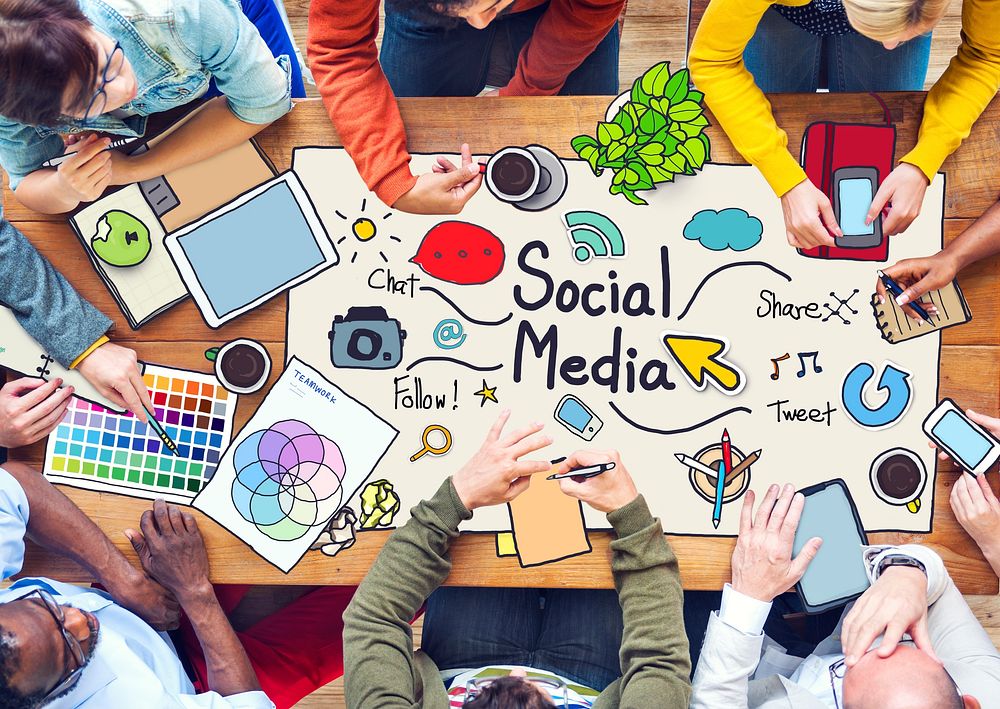 Diverse People Working and Social Media Concept