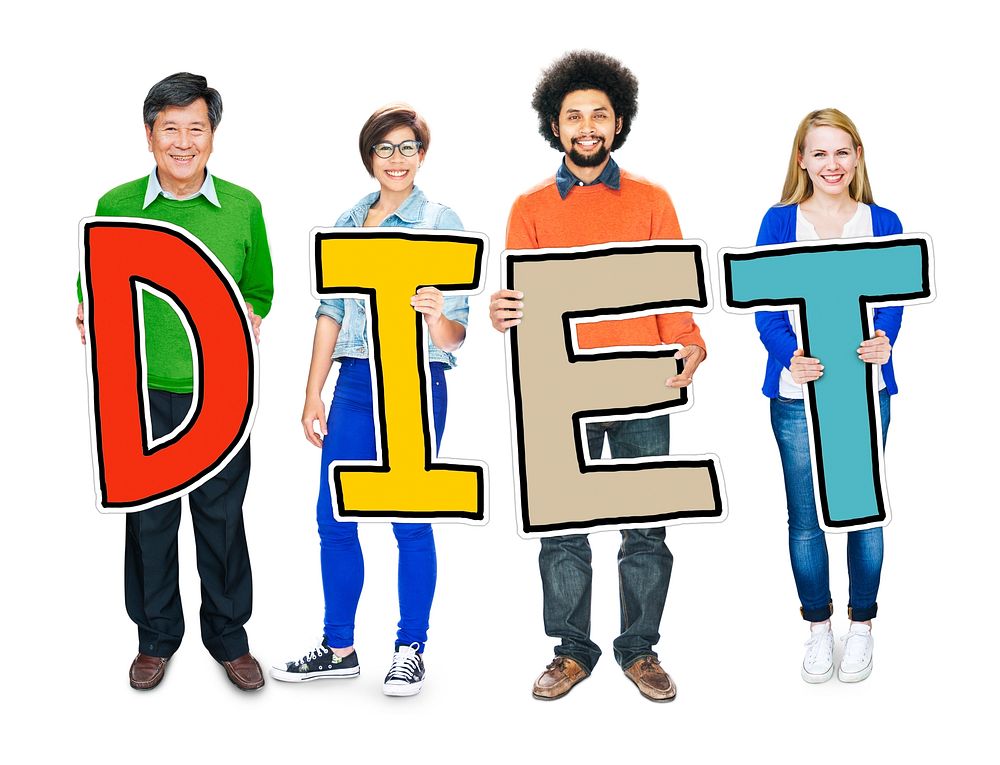 Group of People Standing Holding Diet Letter