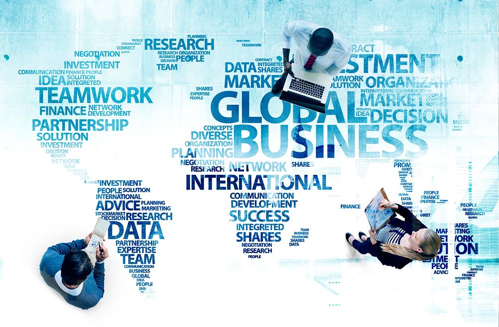 Business People Global Business Working World Map Teamwork
