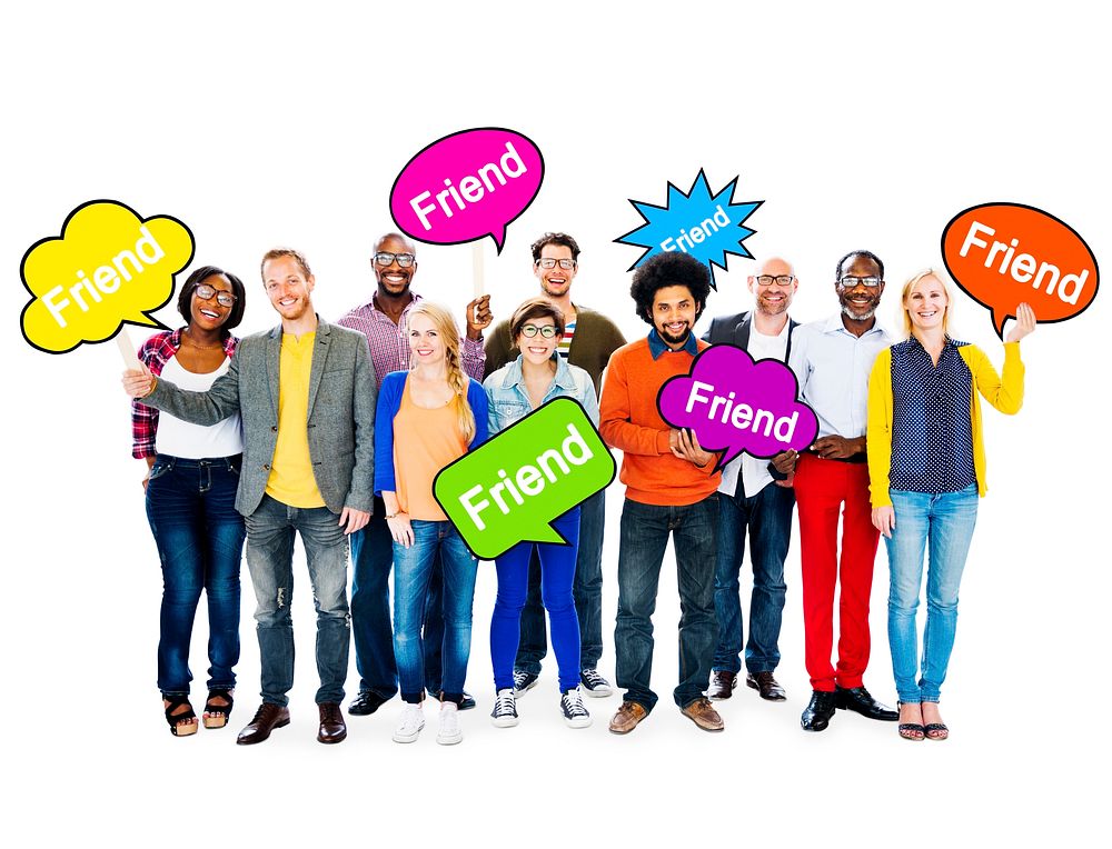 Group Of Multi-Ethnic People Holding Speech Bubbles With The Word Friend