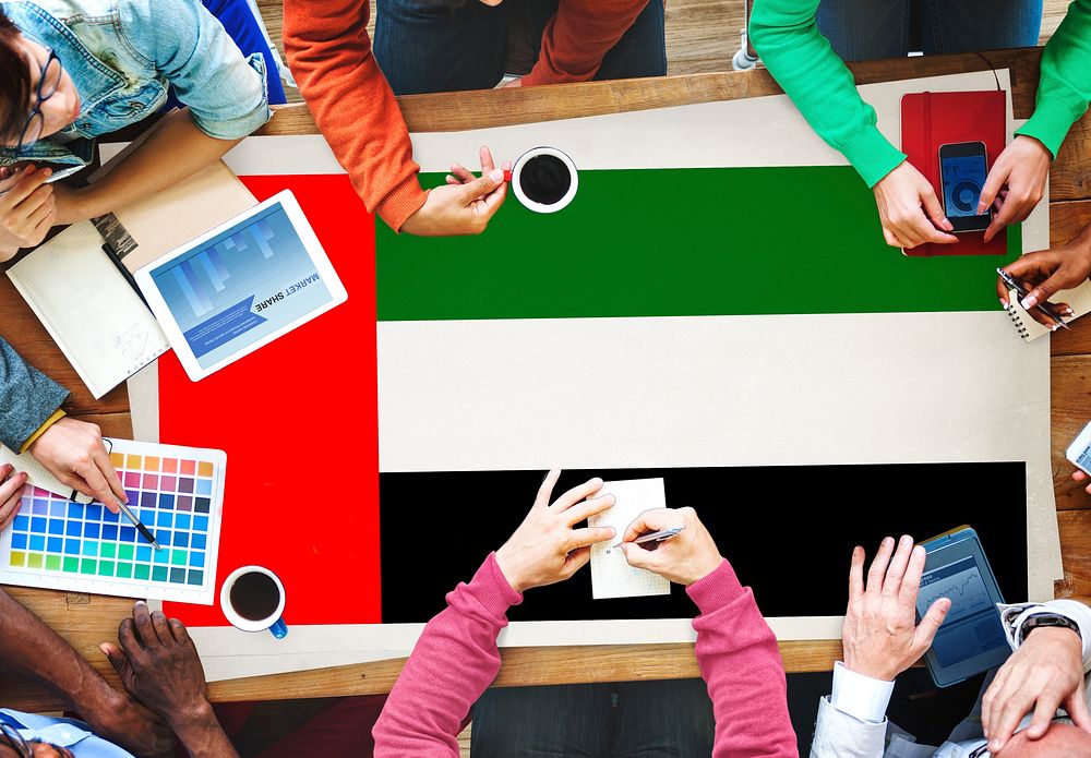 UAE National Flag Business Team Meeting Concept