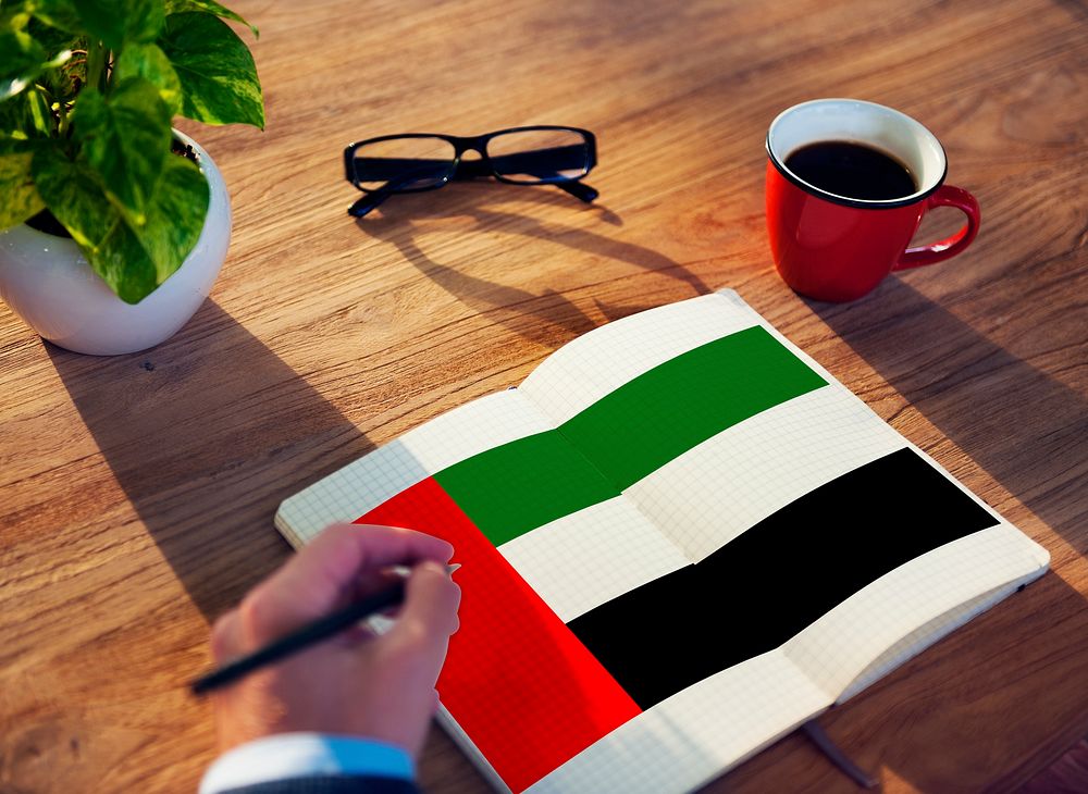 UAE National Flag Studying Reading Book Concept