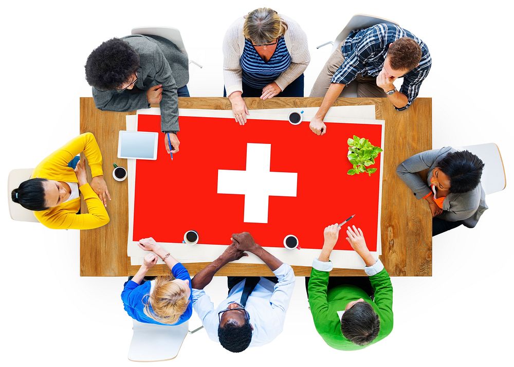 Switzerland National Flag Business Team Meeting Concept