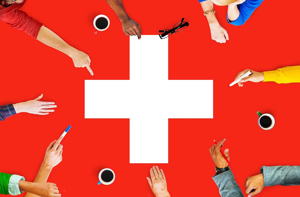Switzerland National Flag Business Team Meeting Concept