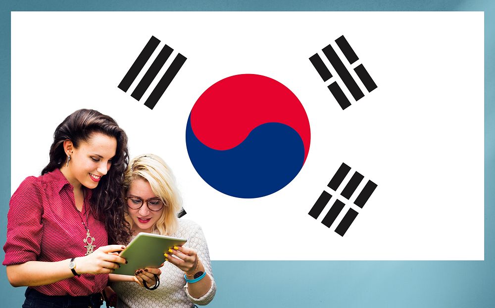 South Korea National Flag Studying Women Students Concept