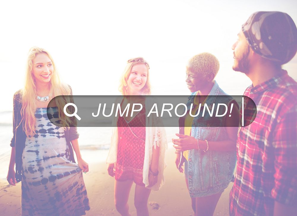 Jump Around Music Joyful Party Enjoyment Friends Concept
