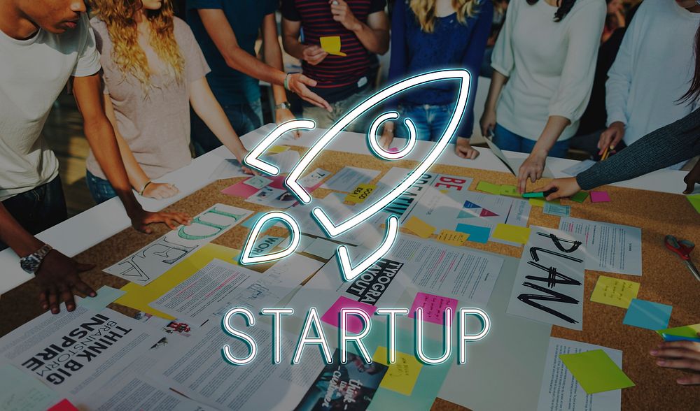 Startup Launch Business Goals Rocketship Concept