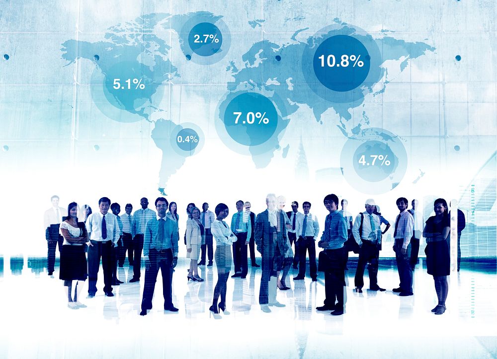 Business People Standing Global Percentage Map Concept