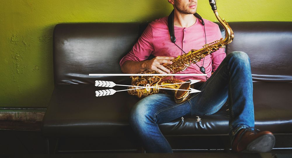 Male Saxophone Musician Label Banner Graphic Concept