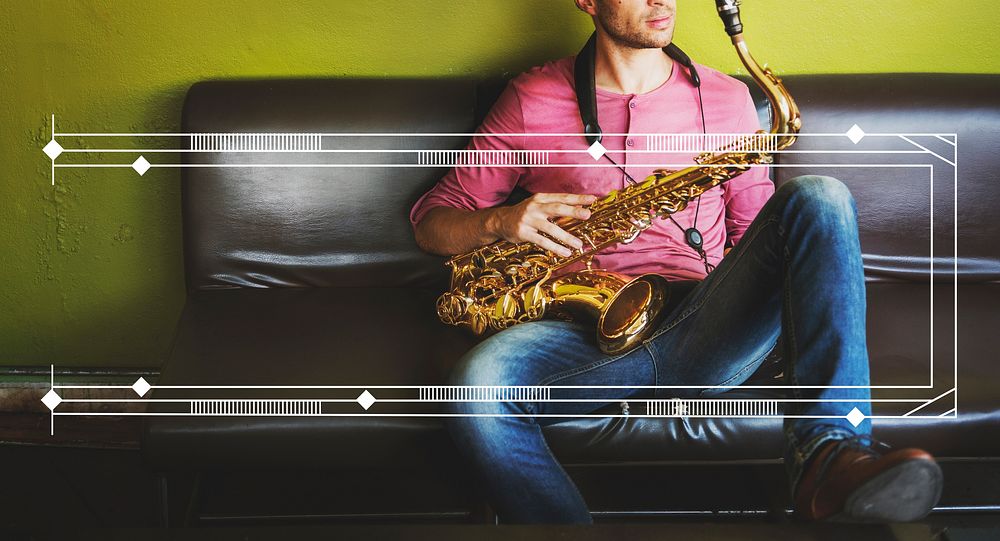 Male Saxophone Musician Label Banner Graphic Concept