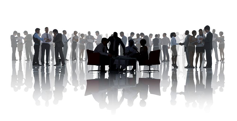 Group of business people discussing in a white background
