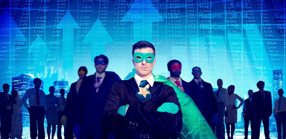 Superhero Aspirations Courage Stock Market Stock Exchange Trading Concept