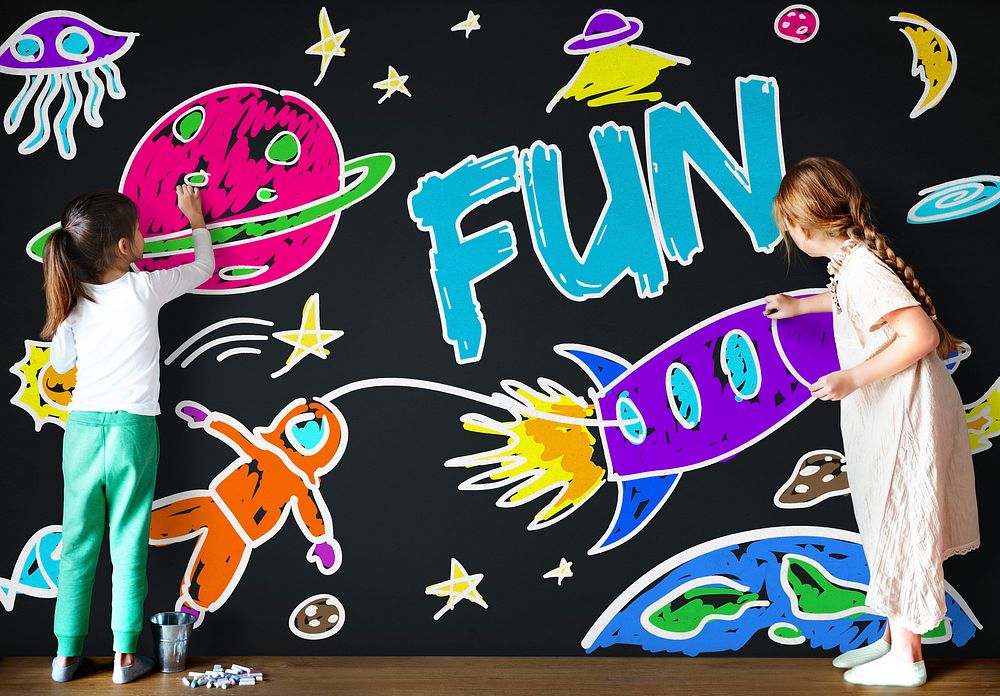 Kids Imagination Space Rocket Joyful Graphic Concept