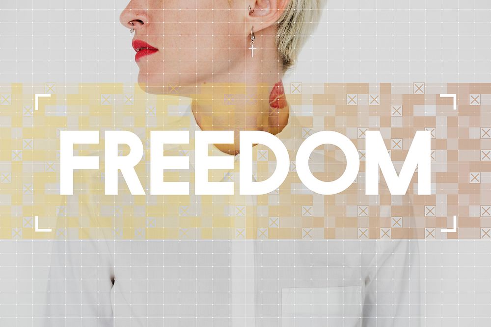 Caucasian woman with freedom word for inspiration