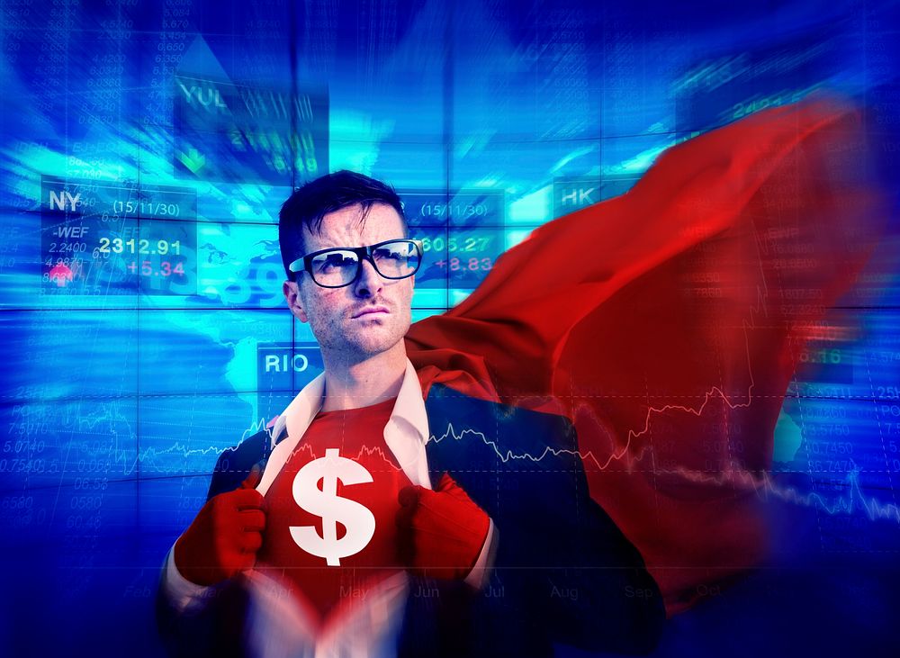 Dollar Sign Strong Superhero Success Professional Empowerment Stock Concept