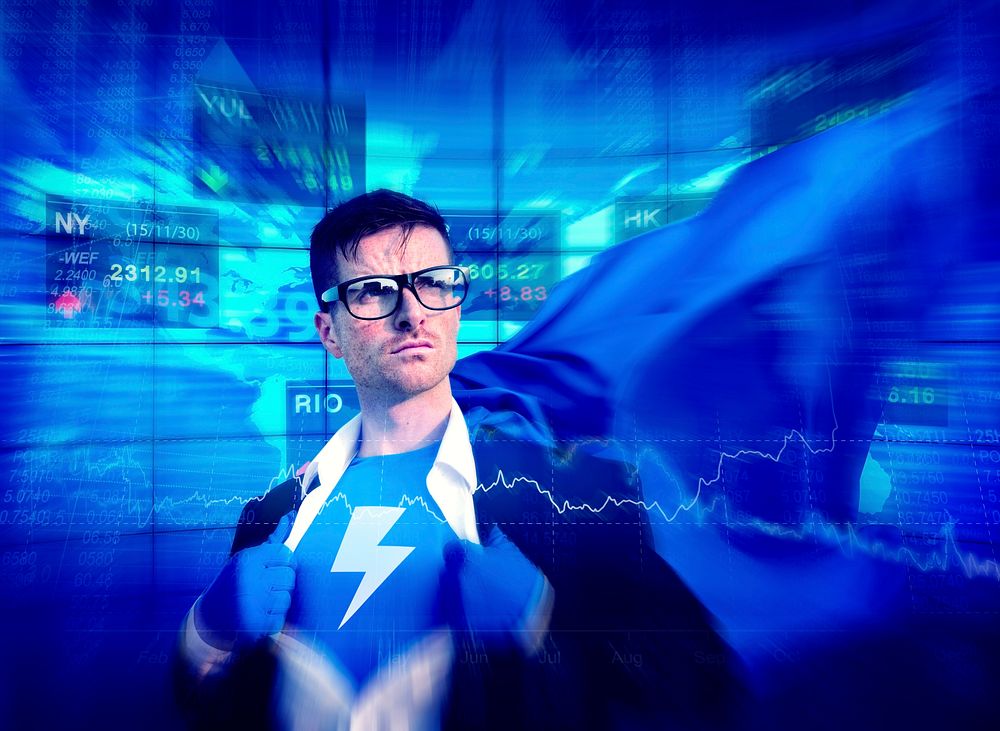 Thunderbolt Strong Superhero Success Professional Empowerment Stock Concept