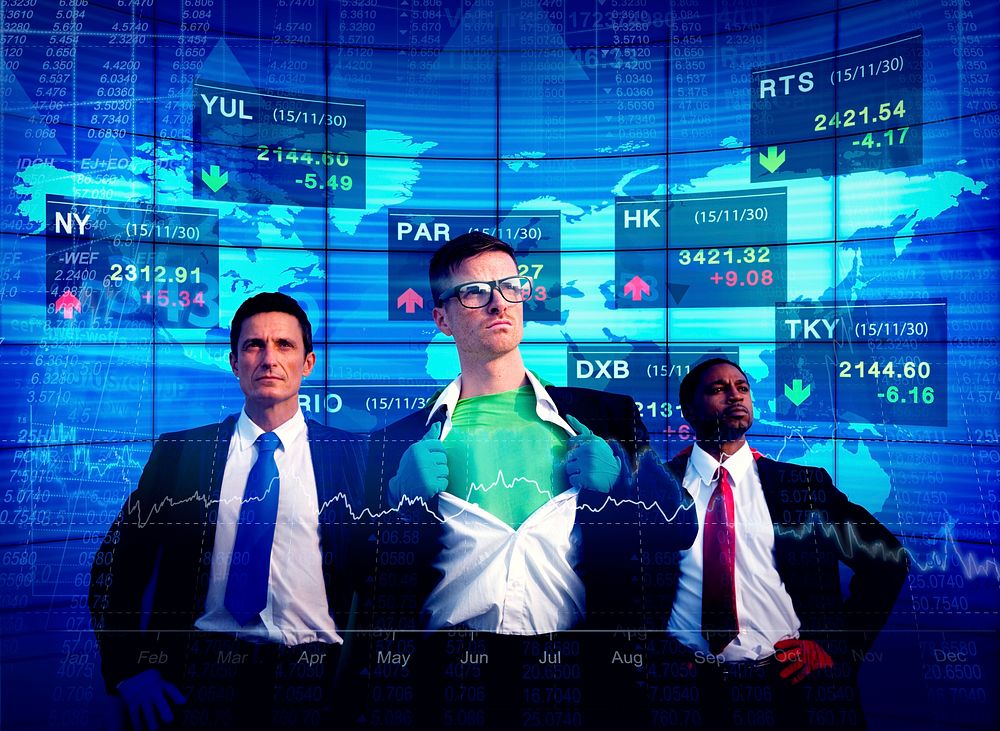 Superhero Businessmen Stock Market Team Concept