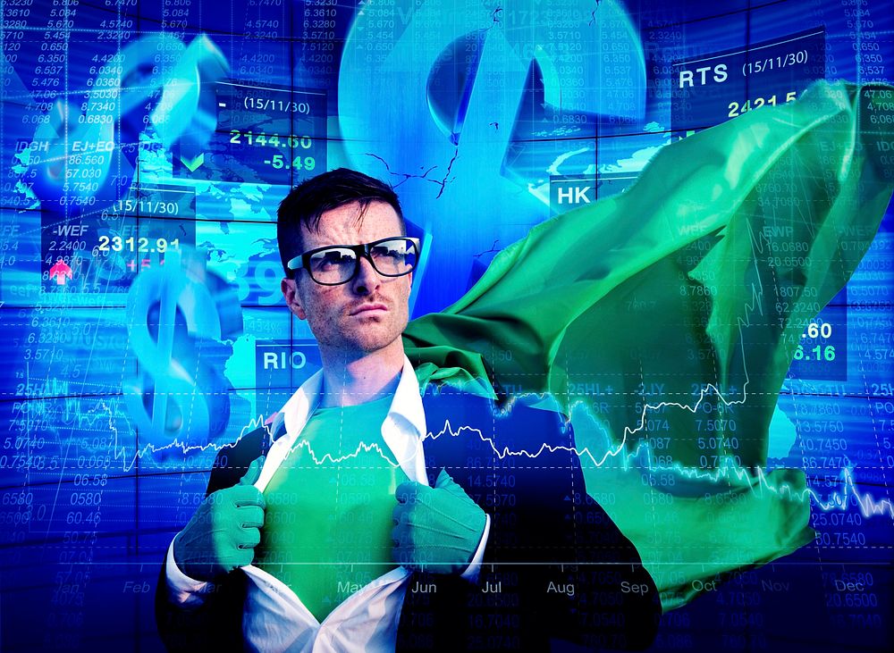 Superhero Businessman Stock Exchange Finance Concept